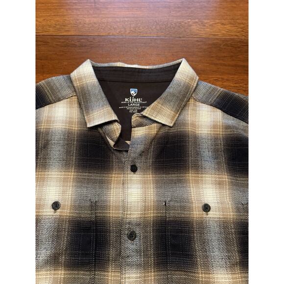 Large Kuhl Button Up Long Sleeve Brown Plaid Shirt Winter Flannel - Picture 1 of 11